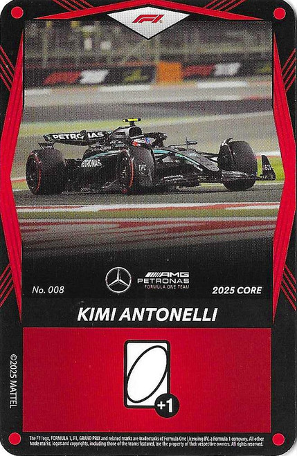 #008 Kimi Antonelli (Mercedes) - RED BASE - Mattel 2025 Core Edition UNO Elite F1/Formula 1
