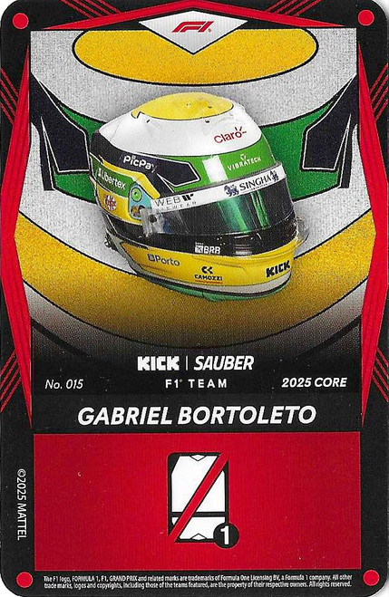 #015 Gabriel Bortoleto (Sauber) - RED BASE - Mattel 2025 Core Edition UNO Elite F1/Formula 1