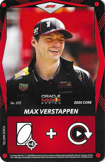 #072 Max Verstappen (Red Bull) - RED BASE - Mattel 2025 Core Edition UNO Elite F1/Formula 1