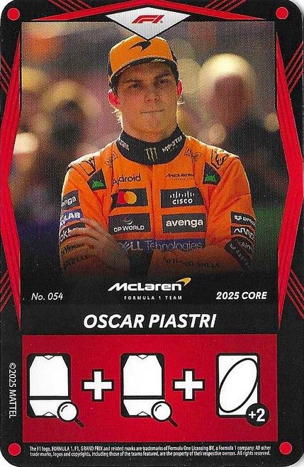 #054 Oscar Piastri (McLaren) - RED BASE - Mattel 2025 Core Edition UNO Elite F1/Formula 1
