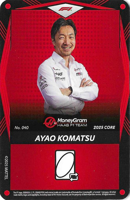 #040 Ayao Komatsu (Haas) - RED BASE - Mattel 2025 Core Edition UNO Elite F1/Formula 1