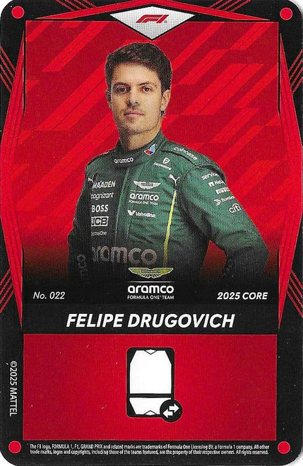 #022 Felipe Drugovich (Aston Martin) - RED BASE - Mattel 2025 Core Edition UNO Elite F1/Formula 1
