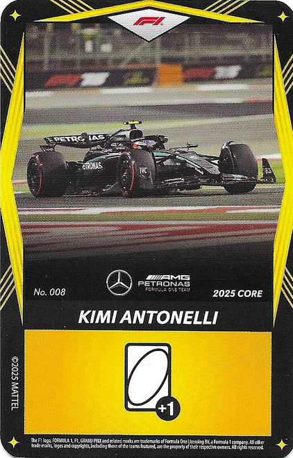 #008 Kimi Antonelli (Mercedes) - YELLOW BASE - Mattel 2025 Core Edition UNO Elite F1/Formula 1