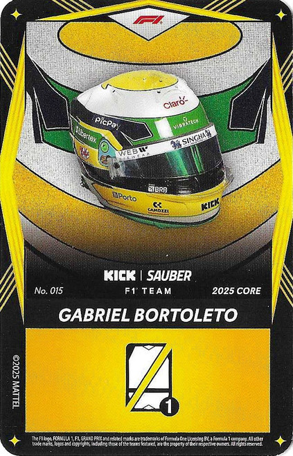 #015 Gabriel Bortoleto (Sauber) - YELLOW BASE - Mattel 2025 Core Edition UNO Elite F1/Formula 1
