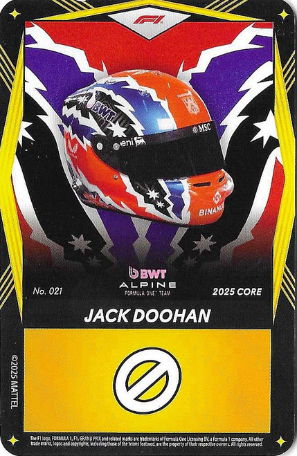 #021 Jack Doohan (Alpine) - YELLOW BASE - Mattel 2025 Core Edition UNO Elite F1/Formula 1