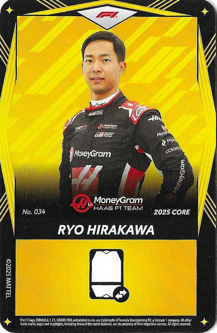 #034 Ryo Hirakawa (Haas) - YELLOW BASE - Mattel 2025 Core Edition UNO Elite F1/Formula 1