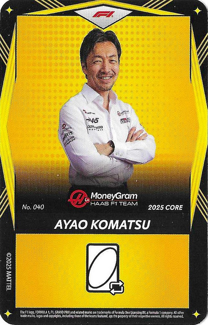 #040 Ayao Komatsu (Haas) - YELLOW BASE - Mattel 2025 Core Edition UNO Elite F1/Formula 1