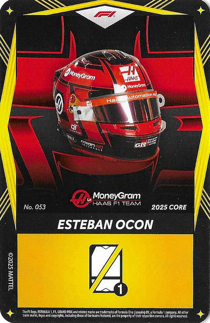 #053 Esteban Ocon (Haas) - YELLOW BASE - Mattel 2025 Core Edition UNO Elite F1/Formula 1