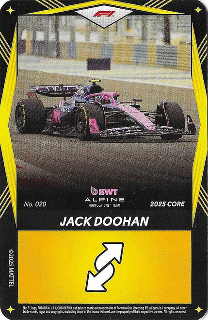 #020 Jack Doohan (Alpine) - YELLOW BASE - Mattel 2025 Core Edition UNO Elite F1/Formula 1