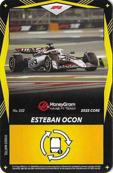 #052 Esteban Ocon (Haas) - YELLOW BASE - Mattel 2025 Core Edition UNO Elite F1/Formula 1
