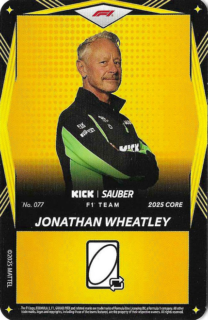 #077 Jonathan Wheatley (Sauber) - YELLOW BASE - Mattel 2025 Core Edition UNO Elite F1/Formula 1