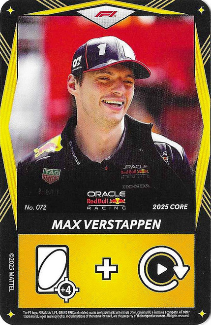 #072 Max Verstappen (Red Bull) - YELLOW BASE - Mattel 2025 Core Edition UNO Elite F1/Formula 1