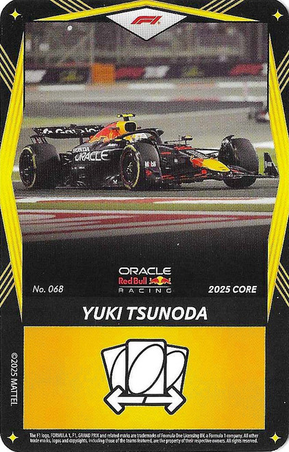 #068 Yuki Tsunoda (Red Bull) - YELLOW BASE - Mattel 2025 Core Edition UNO Elite F1/Formula 1