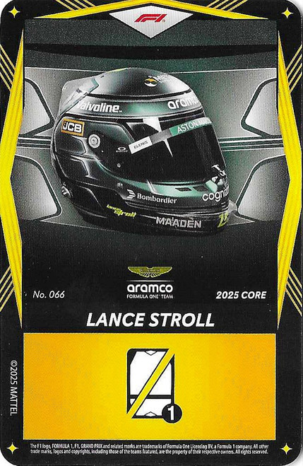 #066 Lance Stroll (Aston Martin) - YELLOW BASE - Mattel 2025 Core Edition UNO Elite F1/Formula 1
