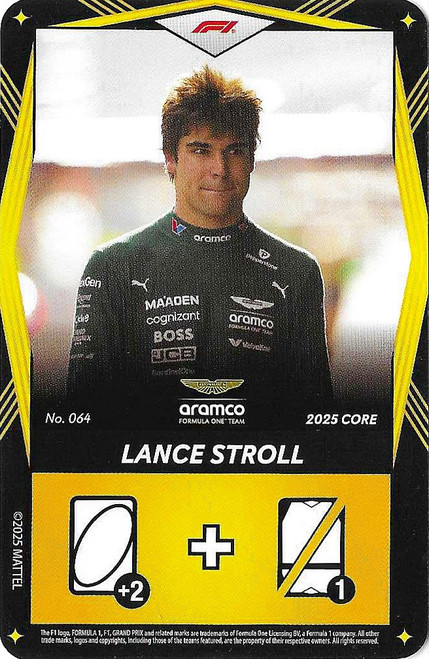 #064 Lance Stroll (Aston Martin) - YELLOW BASE - Mattel 2025 Core Edition UNO Elite F1/Formula 1