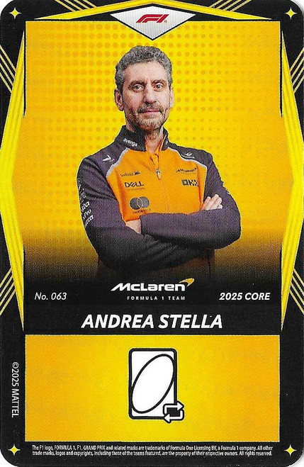 #063 Andrea Stella (McLaren) - YELLOW BASE - Mattel 2025 Core Edition UNO Elite F1/Formula 1