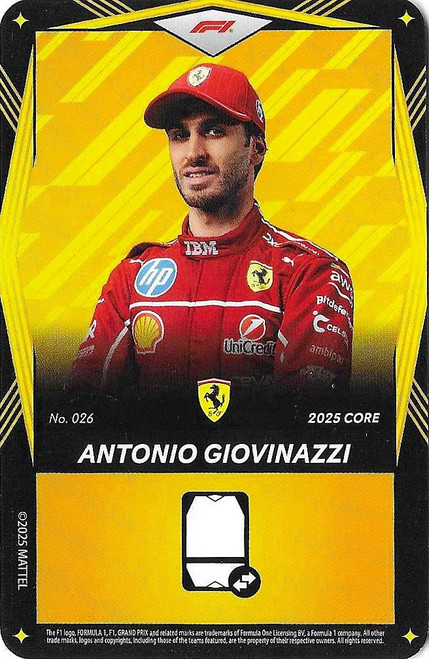 #026 Antonio Giovinazzi (Ferrari) - YELLOW BASE - Mattel 2025 Core Edition UNO Elite F1/Formula 1