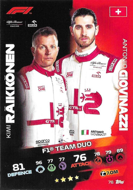 #078 Kimi Raikkonen & Antonio Giovinazzi (Alfa Romeo) - Topps Turbo Attax 2021 (Formula 1/F1)