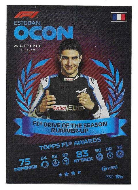 #230 Esteban Ocon (Alpine) - TOPPS F1 AWARDS (RAINBOW FOIL VERSION) - Topps Turbo Attax 2021 (Formula 1/F1)