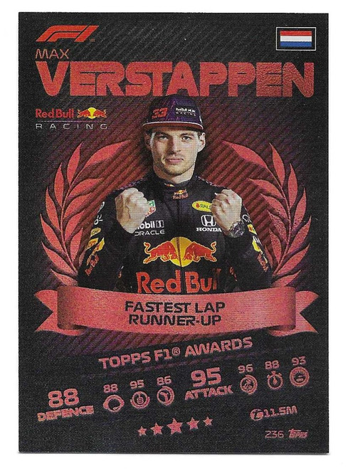 #236 Max Verstappen (Red Bull) - TOPPS F1 AWARDS (RAINBOW FOIL VERSION) - Topps Turbo Attax 2021 (Formula 1/F1)