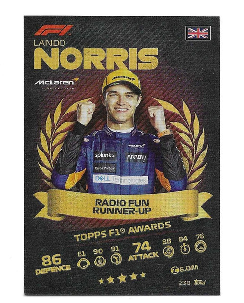 #238 Lando Norris (McLaren) - TOPPS F1 AWARDS (RAINBOW FOIL VERSION) - Topps Turbo Attax 2021 (Formula 1/F1)