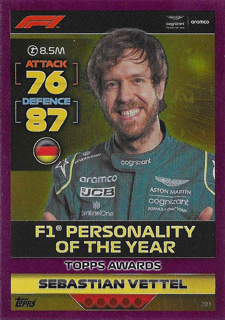#281 Sebastian Vettel (Aston Martin) - PINK PARALLEL (Topps Awards) - Topps Turbo Attax 2022 (Formula 1/F1)