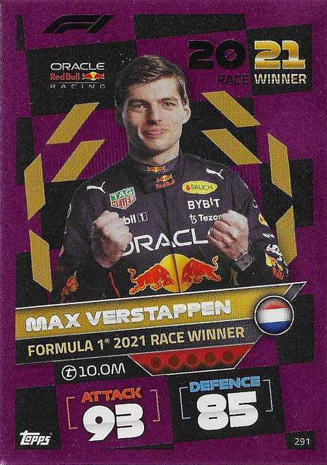 #291 Max Verstappen (Red Bull) - PINK PARALLEL (2021 Race Winner) - Topps Turbo Attax 2022 (Formula 1/F1)
