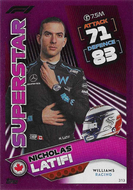 #313 Nicholas Latifi (Williams) - PINK PARALLEL (Superstar) - Topps Turbo Attax 2022 (Formula 1/F1)