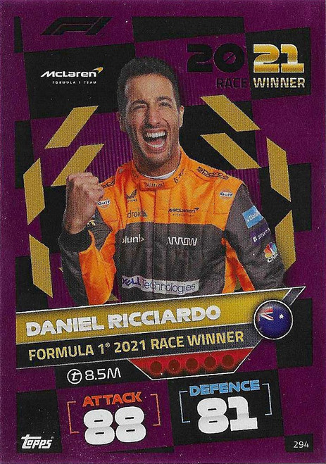 #294 Daniel Ricciardo (McLaren) - PINK PARALLEL (2021 Race Winner) - Topps Turbo Attax 2022 (Formula 1/F1)