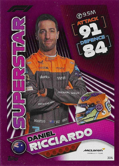 #306 Daniel Ricciardo (McLaren) - PINK PARALLEL (Superstar) - Topps Turbo Attax 2022 (Formula 1/F1)