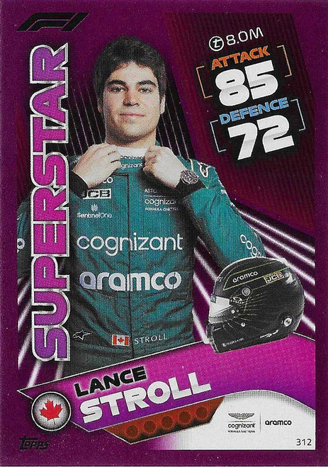 #312 Lance Stroll (Aston Martin) - PINK PARALLEL (Superstar) - Topps Turbo Attax 2022 (Formula 1/F1)