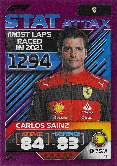 #134 Carlos Sainz (Ferrari) - PINK PARALLEL (Stat Attax) - Topps Turbo Attax 2022 (Formula 1/F1)