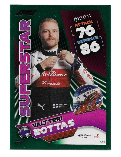 #315 Valtteri Bottas (Alfa Romeo) - GREEN PARALLEL 331/500 (Superstar) - Topps Turbo Attax 2022 (Formula 1/F1)