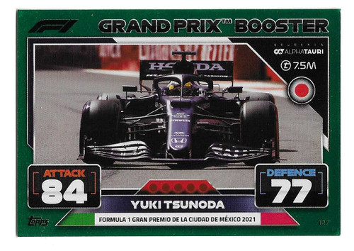 #327 Yuki Tsunoda (Alpha Tauri) - GREEN PARALLEL 073/500 (Grand Prix Booster) - Topps Turbo Attax 2022 (Formula 1/F1)