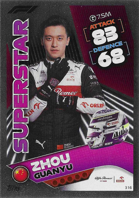 #316 Zhou Guanyu (Alfa Romeo) - SUPERSTAR - Topps Turbo Attax 2022 (Formula 1/F1)