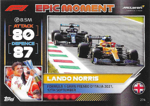#274 Lando Norris (McLaren) - Topps Turbo Attax 2022 (Formula 1/F1)