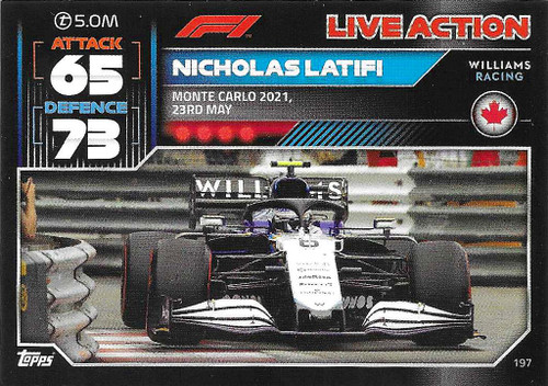 #197 Nicholas Latifi (Williams) - Topps Turbo Attax 2022 (Formula 1/F1)