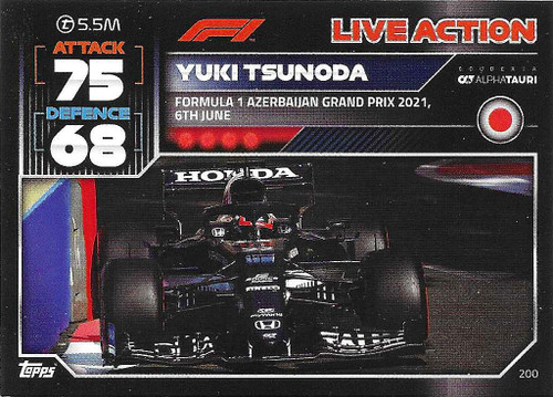 #200 Yuki Tsunoda (Alpha Tauri) - Topps Turbo Attax 2022 (Formula 1/F1)