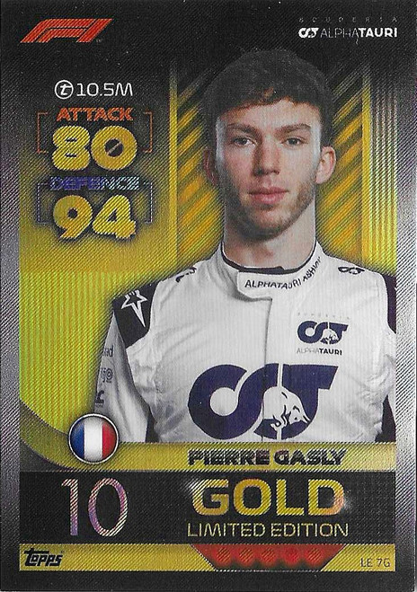 LE007G - Pierre Gasly (Alpha Tauri) - GOLD LIMITED EDITION - Topps Turbo Attax 2022 India Edition (Formula 1/F1)