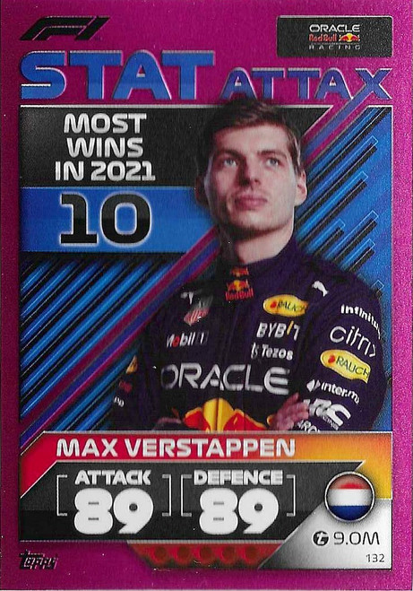 #132 Max Verstappen (Red Bull) - PINK PARALLEL (Stat Attax) - Topps Turbo Attax 2022 India Edition (Formula 1/F1)