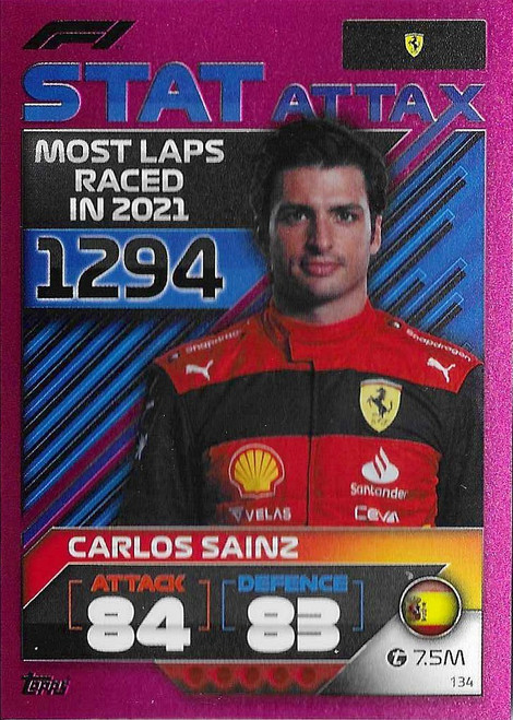 #134 Carlos Sainz (Ferrari) - PINK PARALLEL (Stat Attax) - Topps Turbo Attax 2022 India Edition (Formula 1/F1)
