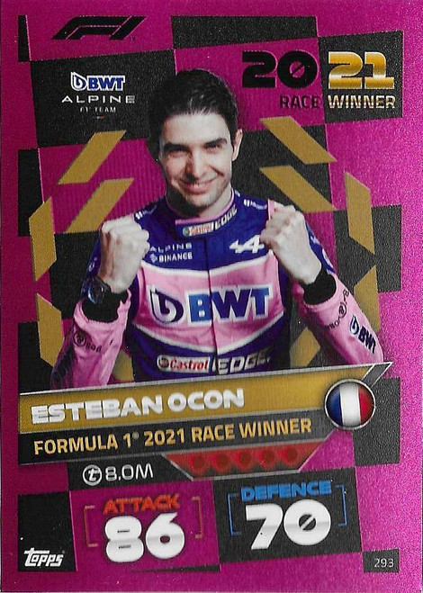 #293 Esteban Ocon (Alpine) - PINK PARALLEL (2021 Race Winner) - Topps Turbo Attax 2022 India Edition (Formula 1/F1)