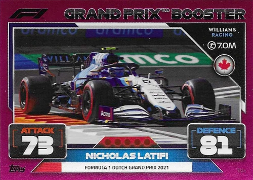 #324 Nicholas Latifi (Williams) - PINK PARALLEL (Grand Prix Booster) - Topps Turbo Attax 2022 India Edition (Formula 1/F1)