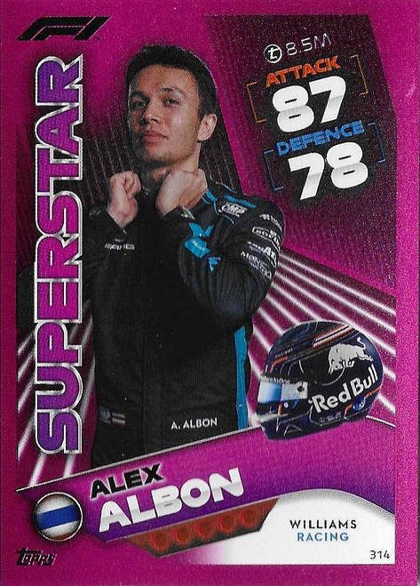#314 Alex Albon (Williams) - PINK PARALLEL (Superstar) - Topps Turbo Attax 2022 India Edition (Formula 1/F1)