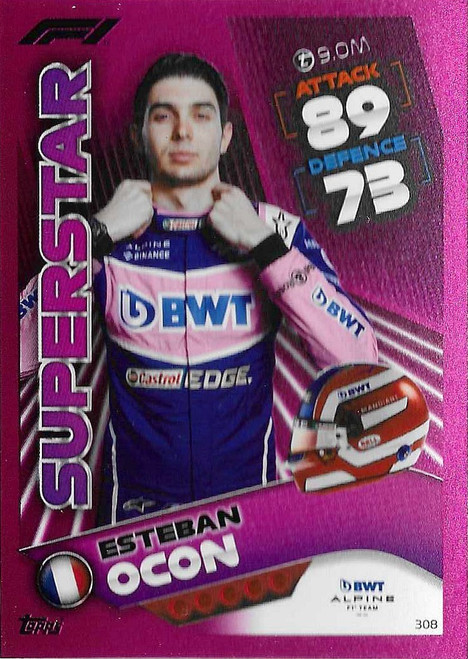 #308 Esteban Ocon (Alpine) - PINK PARALLEL (Superstar) - Topps Turbo Attax 2022 India Edition (Formula 1/F1)