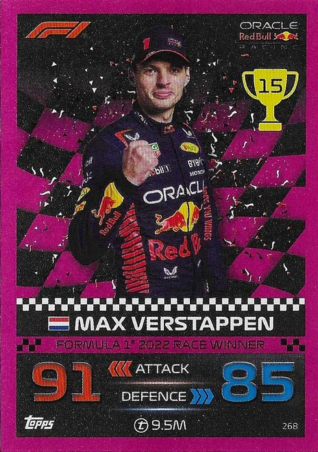 #268 Max Verstappen (Red Bull) - PINK PARALLEL (2022 Race Winner) - Topps Turbo Attax 2023 India Edition (Formula 1/F1)