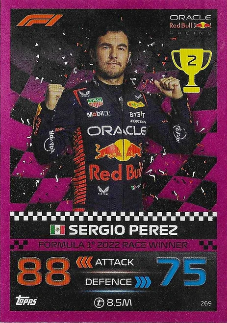 #269 Sergio Perez (Red Bull) - PINK PARALLEL (2022 Race Winner) - Topps Turbo Attax 2023 India Edition (Formula 1/F1)