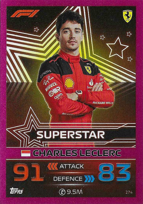 #274 Charles Leclerc (Ferrari) - PINK PARALLEL (Superstar) - Topps Turbo Attax 2023 India Edition (Formula 1/F1)