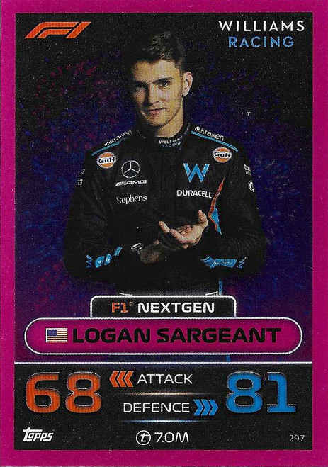 #297 Logan Sargeant (Williams) - PINK PARALLEL (F1 Nextgen) - Topps Turbo Attax 2023 India Edition (Formula 1/F1)