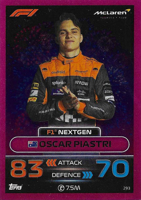 #293 Oscar Piastri (McLaren) - PINK PARALLEL (F1 Nextgen) - Topps Turbo Attax 2023 India Edition (Formula 1/F1)